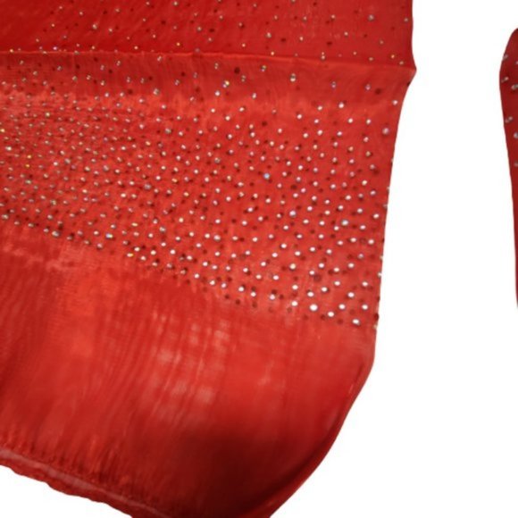 Red Sequin Scarf Glossy Sheen Sheer Scarf Wedding Formal Dress Scarf - NEW - Picture 3 of 13